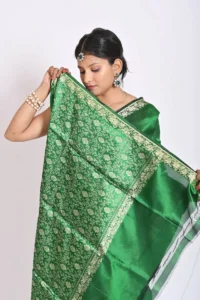 green katan silk handwoven banarasi saree