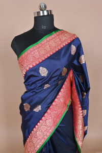 2.0Nevi Blue katan Silk Handloom Banarasi Saree