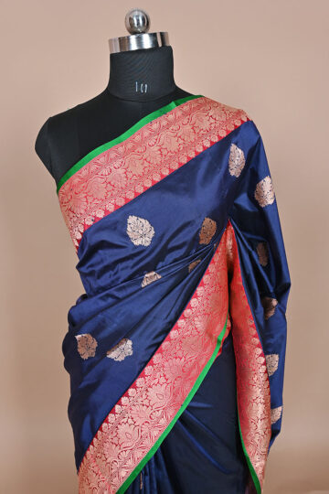 Nevi Blue katan Silk Handloom Banarasi Saree