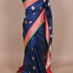 Nevi Blue katan Silk Handloom Banarasi Saree