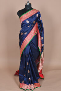 Nevi Blue katan Silk Handloom Banarasi Saree