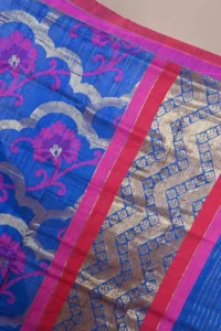 Blue Colour Dupioni Silk Handloom Banarasi Saree