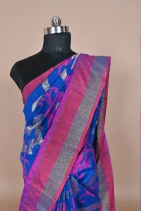 Blue Colour Dupioni Silk Handloom Banarasi Saree