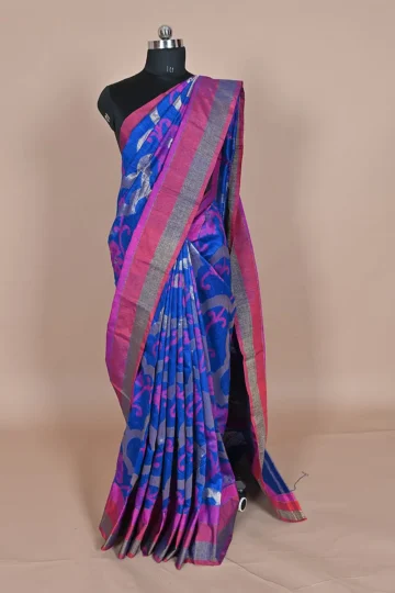 Blue Colour Dupioni Silk Handloom Banarasi Saree