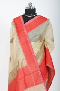 Cream Colour Dupion silk Banarasi saree