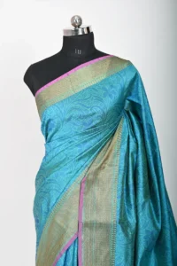 Ferozi Color Katan Silk with Resham Tanchoi Banarasi Saree