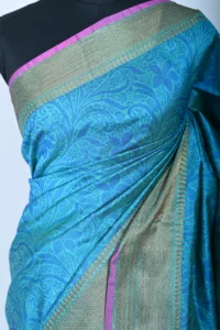 Ferozi Color Katan Silk with Resham Tanchoi Banarasi Saree