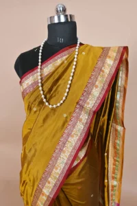 Golden brown Colour Katan Silk Handwoven Banarasi Saree