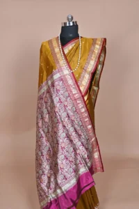 Golden brown Colour Katan Silk Handwoven Banarasi Saree