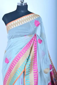 Grey Colour Dupioni Silk Handloom Banarasi Saree