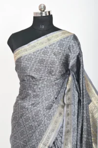 Grey Katan Silk Resham Tanchoi Banarasi Saree