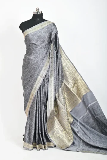 Grey Katan Silk Resham Tanchoi Banarasi Saree