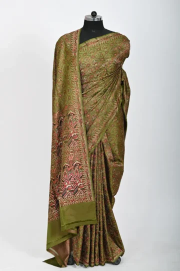 Mehendi green Katan Silk with Resham Tanchoi Banarasi Saree