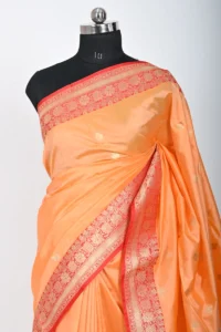 Peach Color Katan silk Handloom Banarasi Saree