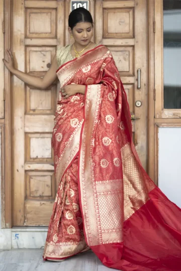 Red Katan Silk Handloom Banarasi Saree