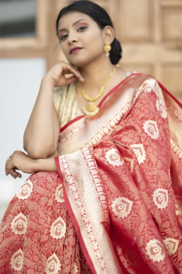 Red Katan Silk Handloom Banarasi Saree