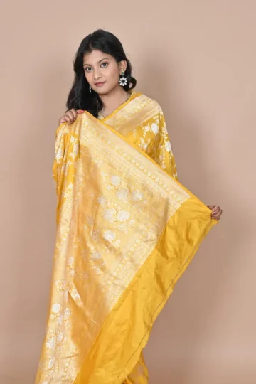 Yellow Uppada Katan Silk Handwoven Banarasi Saree