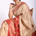 Cream Tussar handwoven Banarashi Saree