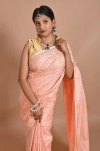 Baby Pink katan Silk with Resham Tanchoi Banarasi Saree