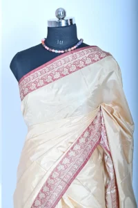 Cream  katan silk Handwoven Banarasi Saree