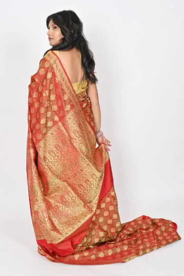 Red katan silk handloom Banarasi Saree