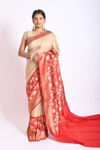 Cream Tussar handwoven Banarashi Saree