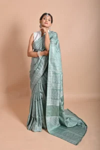 Sea Green katan silk Tanchoi handloom Banarasi saree