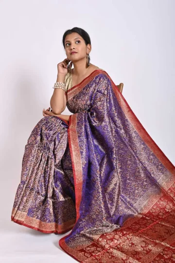 Exclusive Pure Katan Silk Banarasi Saree with Zari Tanchoi and Multi-Color Border