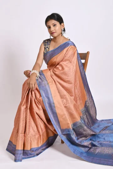 peach Katan Silk with Resham Tanchoi Banarasi Saree