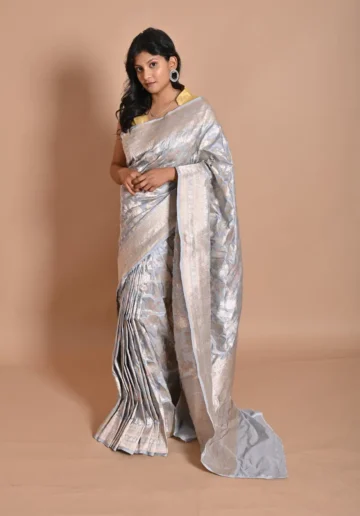 grey uppada katan silk handwoven banarasi saree