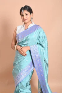 Light Firoze Pure Katan Silk Handwoven Banarasi Saree