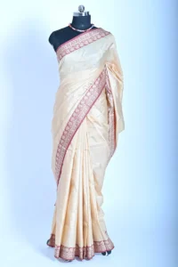 Cream  katan silk Handwoven Banarasi Saree