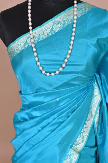 Sky Blue katan silk handwoven Banarasi saree