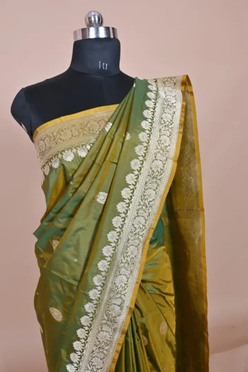 Lime Green Katan silk Handloom Banarasi Saree