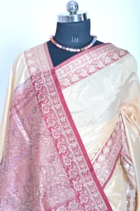 Cream  katan silk Handwoven Banarasi Saree