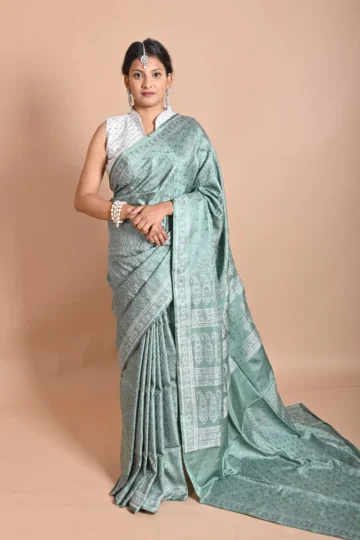 Sea Green katan silk Tanchoi handloom Banarasi saree