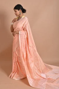 Baby Pink katan Silk with Resham Tanchoi Banarasi Saree