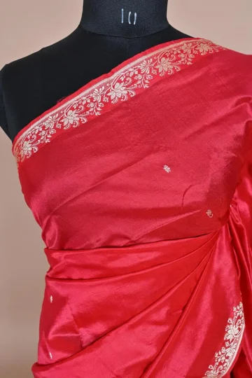 Red katan silk handwoven Banarasi saree