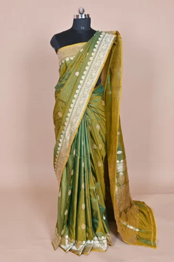 Lime Green Katan silk Handloom Banarasi Saree