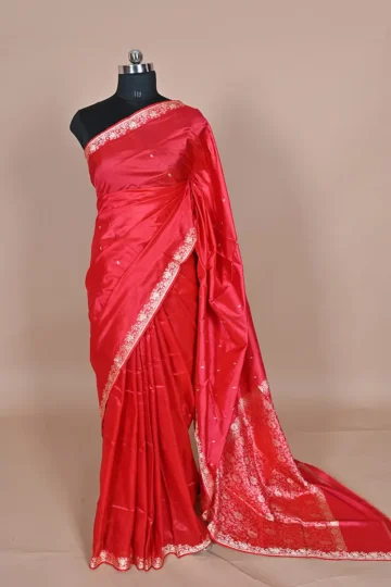 Red katan silk handwoven Banarasi saree