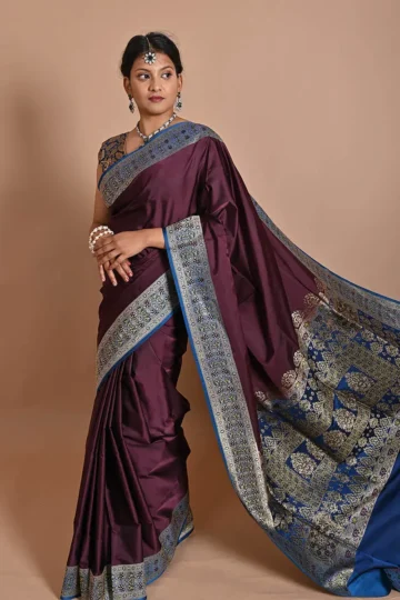 Plain Satin Silk Handloom Banarasi Saree