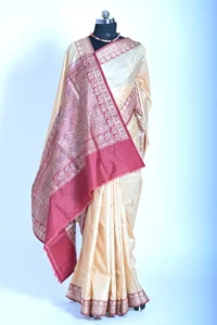 Cream  katan silk Handwoven Banarasi Saree