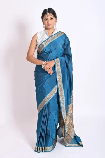 Elegant Ferozi Color Banarasi Handloom Saree