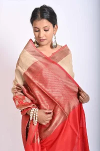 Cream Tussar handwoven Banarashi Saree