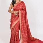 Red Jamdani Saree with All-Over Buti and Designer Border and Pallu