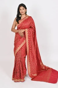 Red Jamdani Saree with All-Over Buti and Designer Border and Pallu