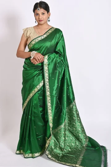 green katan silk handwoven banarasi saree