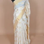 White Dupioni Silk Handloom Banarasi Saree