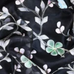 Black Kora Silk Floral Design Fabric