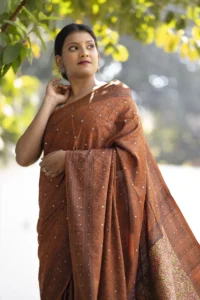 Brown Katan silk Tanchoi Banarasi Saree